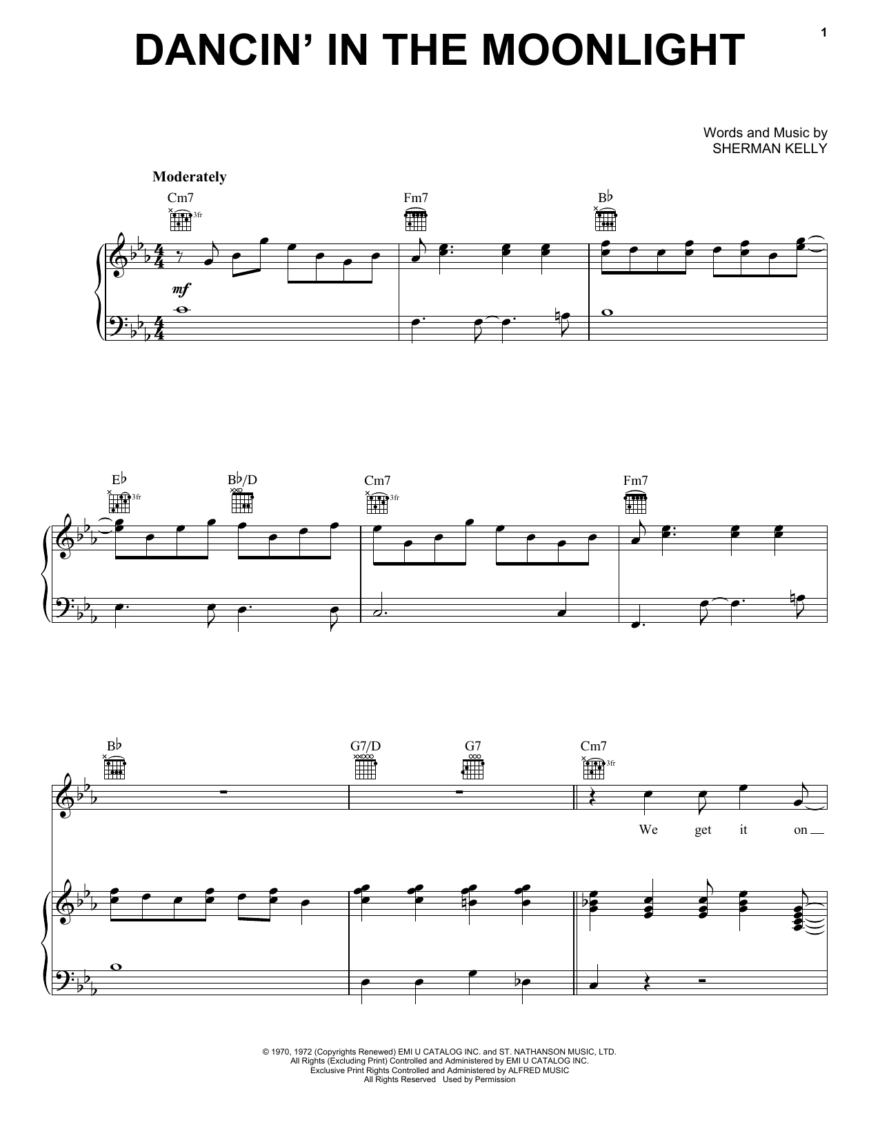 King Harvest Dancin' In The Moonlight Sheet Music Notes & Chords for Piano, Vocal & Guitar (Right-Hand Melody) - Download or Print PDF
