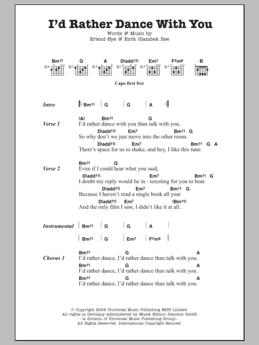 Kings Of Convenience I'd Rather Dance With You Sheet Music Notes & Chords for Lyrics & Chords - Download or Print PDF