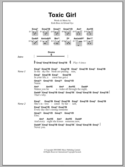 Kings Of Convenience Toxic Girl Sheet Music Notes & Chords for Lyrics & Chords - Download or Print PDF