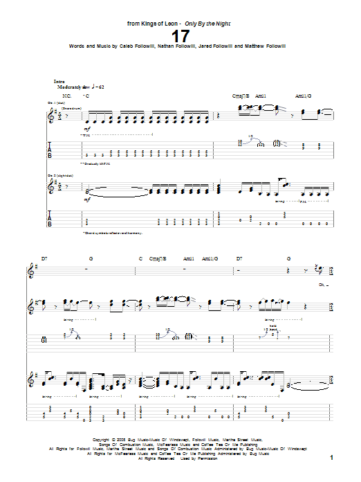 Kings Of Leon 17 Sheet Music Notes & Chords for Guitar Tab - Download or Print PDF