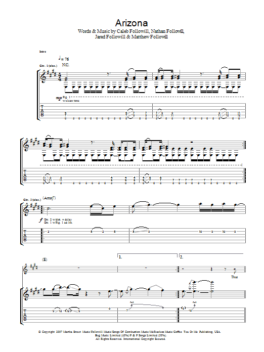 Kings Of Leon Arizona Sheet Music Notes & Chords for Guitar Tab - Download or Print PDF