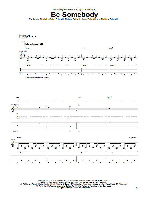 Kings Of Leon Be Somebody Sheet Music Notes & Chords for Guitar Tab - Download or Print PDF