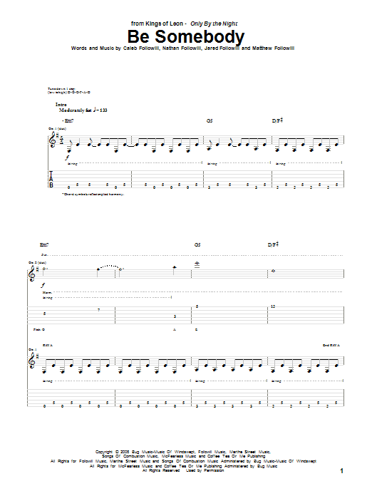 Kings Of Leon Be Somebody Sheet Music Notes & Chords for Piano, Vocal & Guitar (Right-Hand Melody) - Download or Print PDF