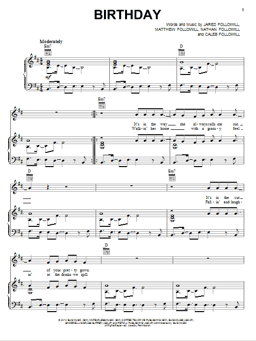 Kings Of Leon Birthday Sheet Music Notes & Chords for Guitar Tab - Download or Print PDF