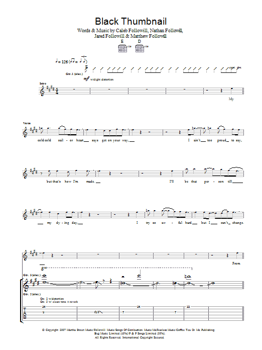 Kings Of Leon Black Thumbnail Sheet Music Notes & Chords for Guitar Tab - Download or Print PDF