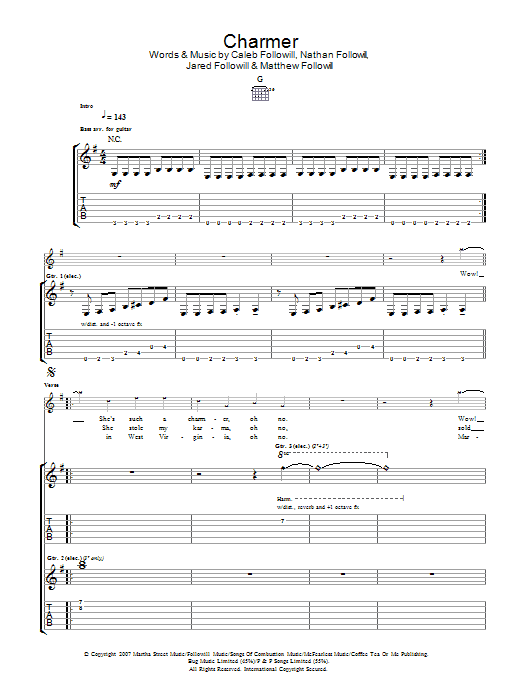 Kings Of Leon Charmer Sheet Music Notes & Chords for Guitar Tab - Download or Print PDF