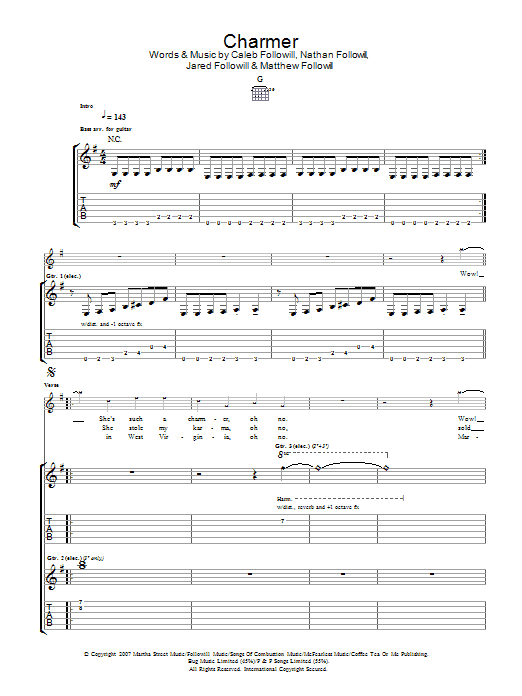 Kings Of Leon Charmer Sheet Music Notes & Chords for Lyrics & Chords - Download or Print PDF