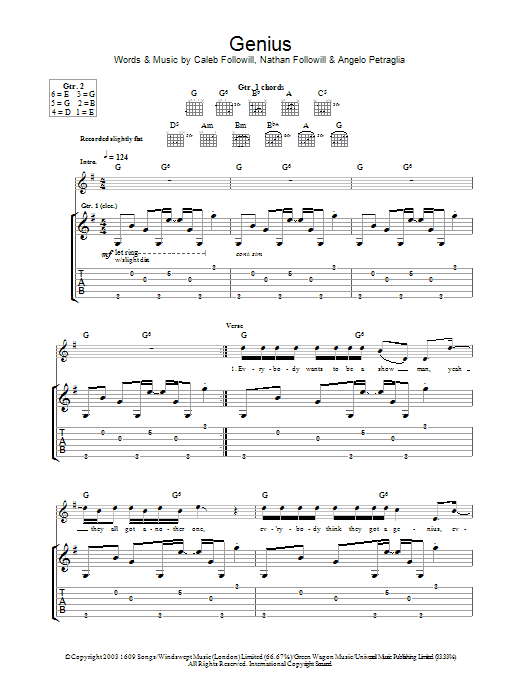 Kings Of Leon Genius Sheet Music Notes & Chords for Guitar Tab - Download or Print PDF