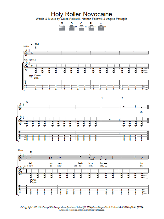 Kings Of Leon Holy Roller Novocaine Sheet Music Notes & Chords for Guitar Tab - Download or Print PDF