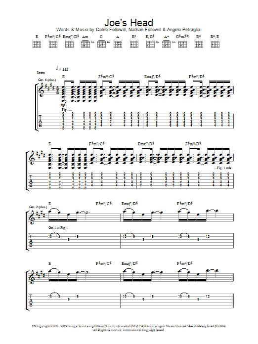 Kings Of Leon Joe's Head Sheet Music Notes & Chords for Guitar Tab - Download or Print PDF