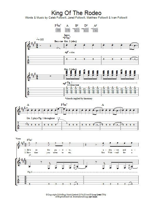 Kings Of Leon King Of The Rodeo Sheet Music Notes & Chords for Guitar Tab Play-Along - Download or Print PDF
