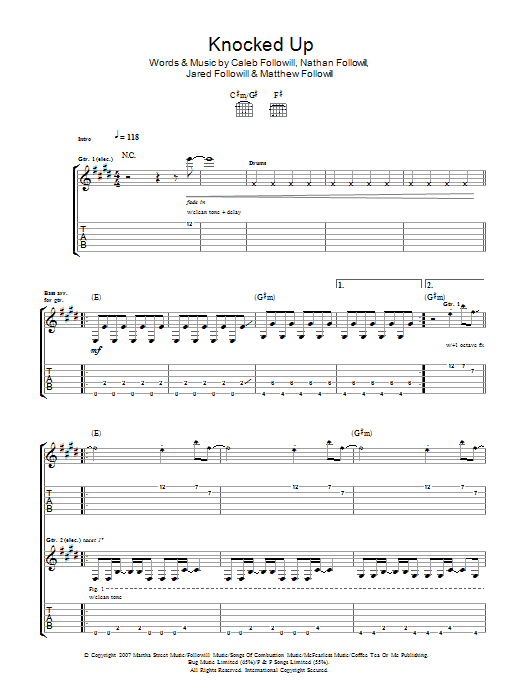 Kings Of Leon Knocked Up Sheet Music Notes & Chords for Guitar Tab - Download or Print PDF