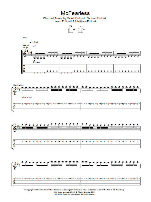 Kings Of Leon McFearless Sheet Music Notes & Chords for Guitar Tab - Download or Print PDF