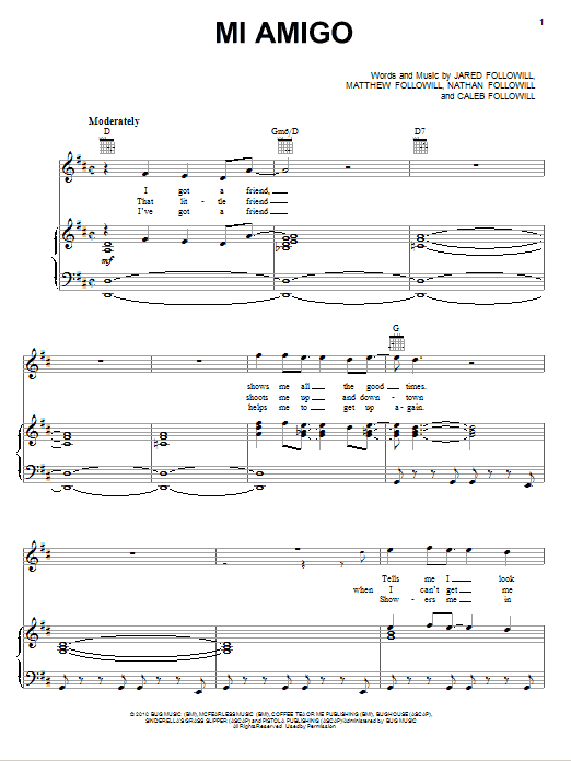 Kings Of Leon Mi Amigo Sheet Music Notes & Chords for Piano, Vocal & Guitar (Right-Hand Melody) - Download or Print PDF