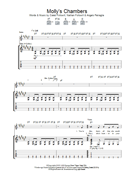 Kings Of Leon Molly's Chambers Sheet Music Notes & Chords for Guitar Tab - Download or Print PDF