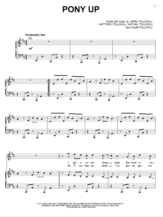 Kings Of Leon Pony Up Sheet Music Notes & Chords for Piano, Vocal & Guitar (Right-Hand Melody) - Download or Print PDF