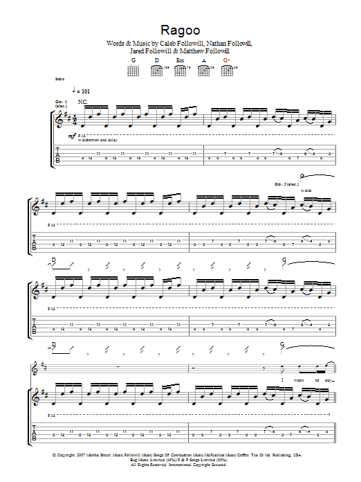 Kings Of Leon Ragoo Sheet Music Notes & Chords for Guitar Tab - Download or Print PDF