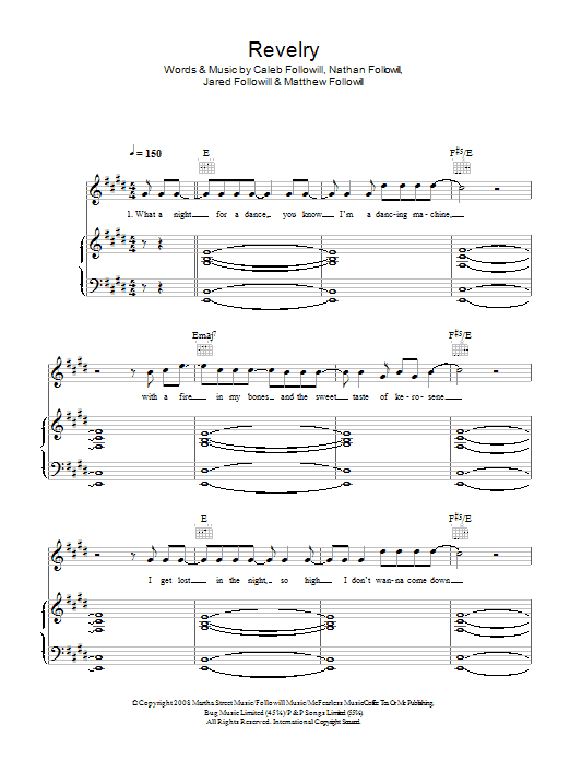 Kings Of Leon Revelry Sheet Music Notes & Chords for Piano, Vocal & Guitar (Right-Hand Melody) - Download or Print PDF