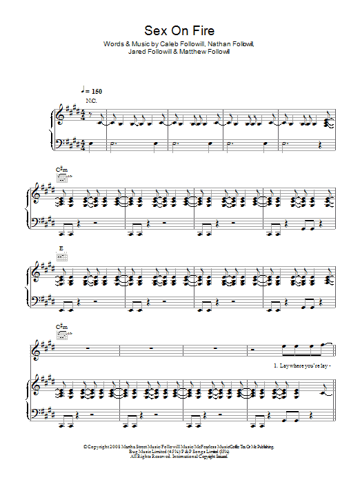 Kings Of Leon Sex On Fire Sheet Music Notes & Chords for Lyrics & Chords - Download or Print PDF