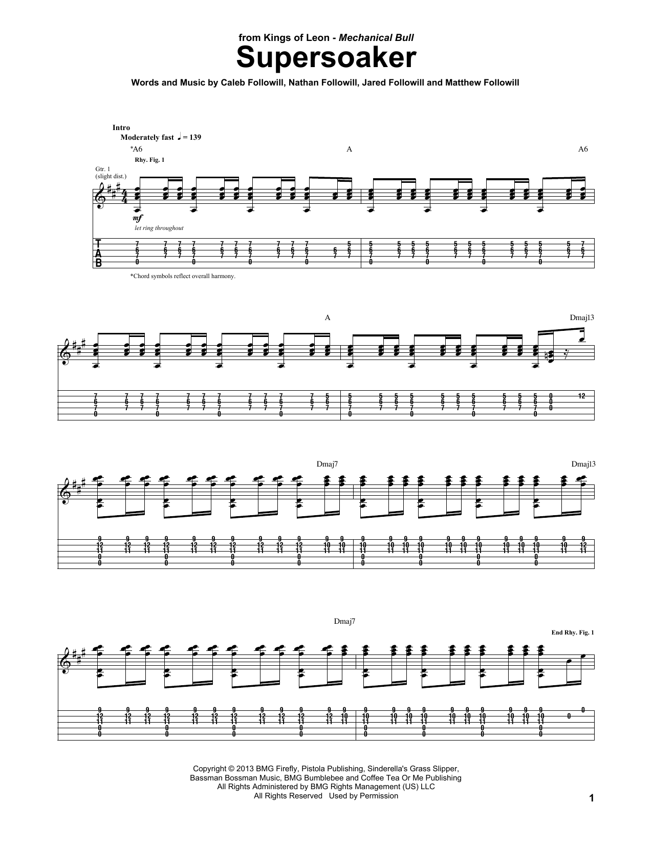 Kings Of Leon Supersoaker Sheet Music Notes & Chords for Guitar Tab - Download or Print PDF