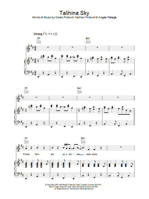 Kings Of Leon Talihina Sky Sheet Music Notes & Chords for Piano, Vocal & Guitar - Download or Print PDF