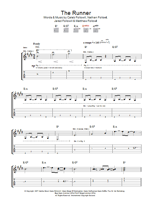 Kings Of Leon The Runner Sheet Music Notes & Chords for Guitar Tab - Download or Print PDF