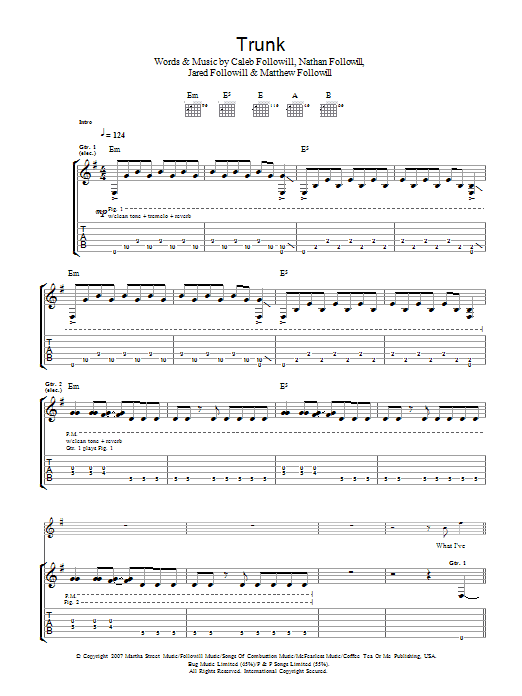 Kings Of Leon Trunk Sheet Music Notes & Chords for Guitar Tab - Download or Print PDF