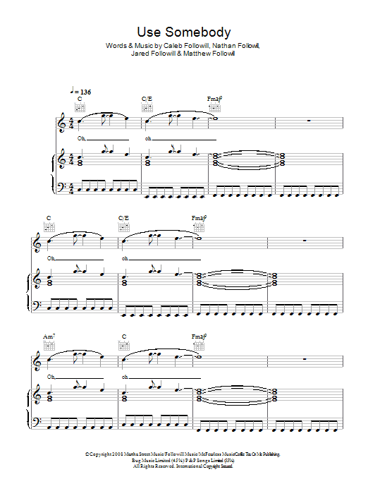 Kings Of Leon Use Somebody Sheet Music Notes & Chords for Really Easy Guitar - Download or Print PDF