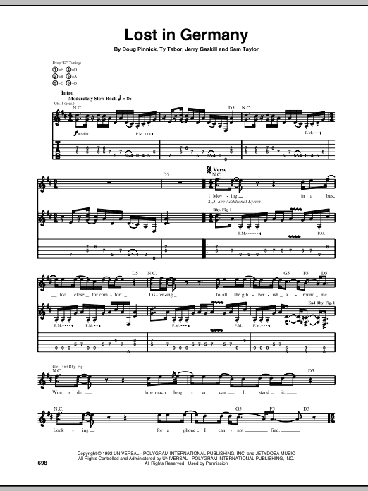 King's X Lost In Germany Sheet Music Notes & Chords for Guitar Tab - Download or Print PDF