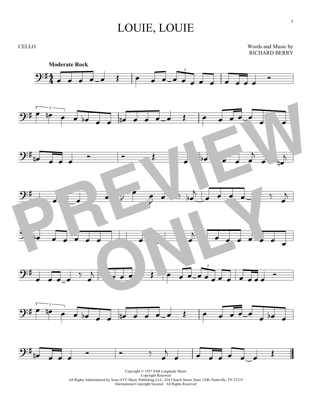 Kingsmen Louie, Louie Sheet Music Notes & Chords for Melody Line, Lyrics & Chords - Download or Print PDF
