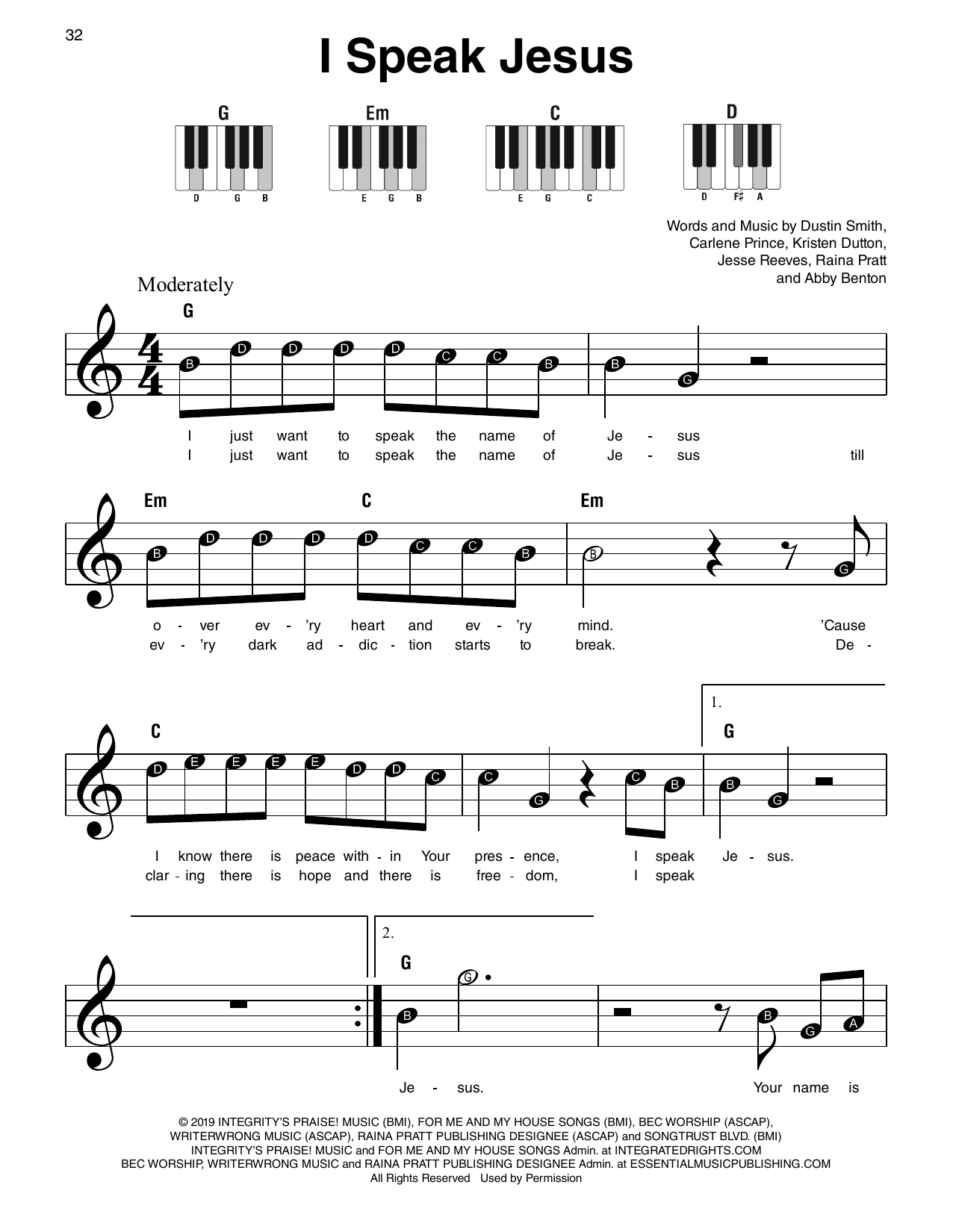 KingsPorch I Speak Jesus Sheet Music Notes & Chords for Super Easy Piano - Download or Print PDF