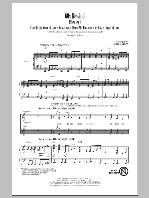 Kirby Shaw 60s Rewind (Medley) Sheet Music Notes & Chords for SSA - Download or Print PDF