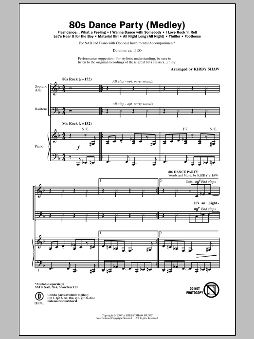 Kirby Shaw 80s Dance Party (Medley) Sheet Music Notes & Chords for SSA - Download or Print PDF