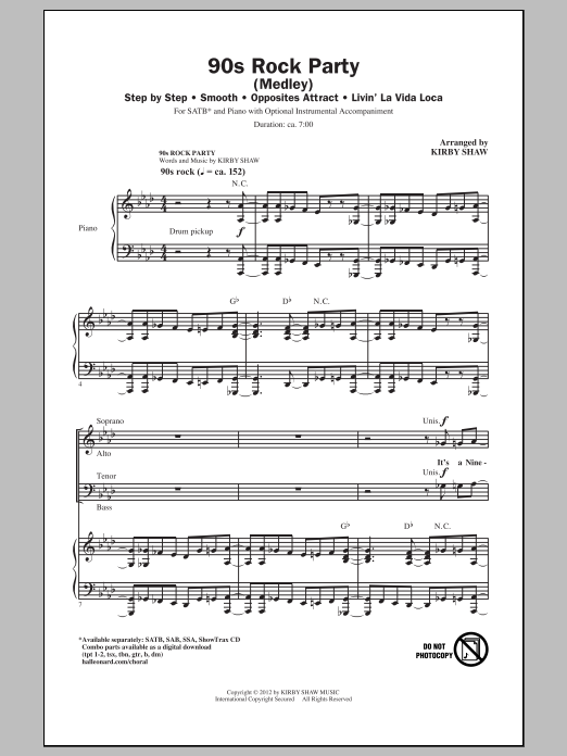Kirby Shaw 90's Rock Party (Medley) Sheet Music Notes & Chords for SAB - Download or Print PDF