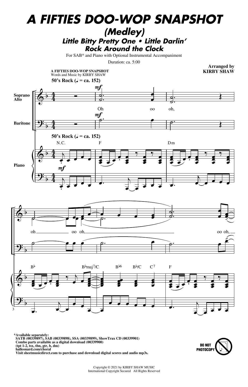 Kirby Shaw A Fifties Doo-Wop Snapshot (Medley) Sheet Music Notes & Chords for SSA Choir - Download or Print PDF