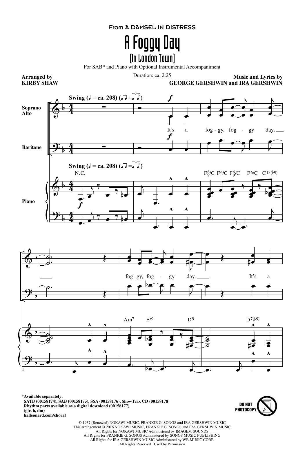 Kirby Shaw A Foggy Day (In London Town) Sheet Music Notes & Chords for SAB Choir - Download or Print PDF