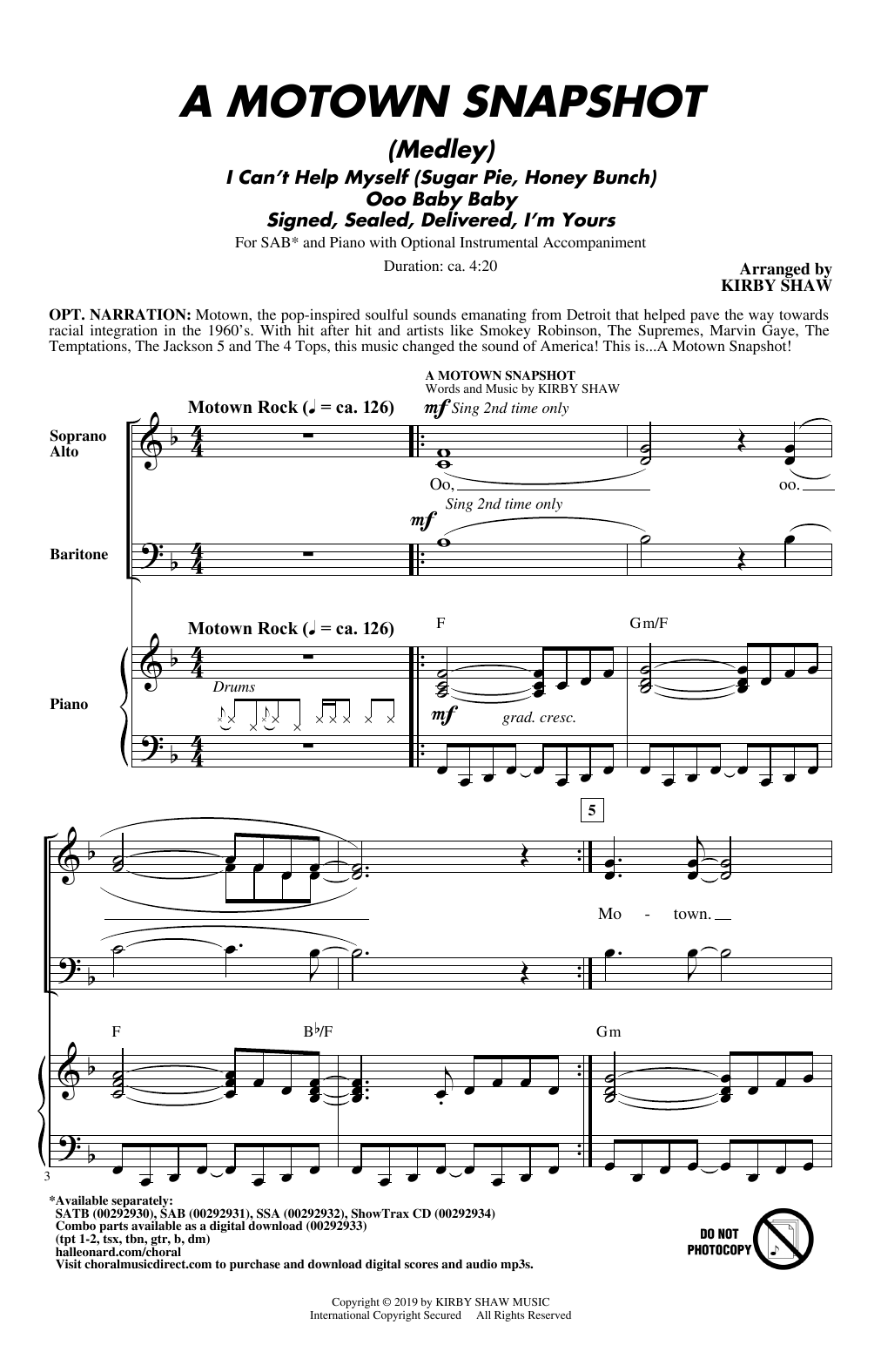 Kirby Shaw A Motown Snapshot (Medley) Sheet Music Notes & Chords for SAB Choir - Download or Print PDF