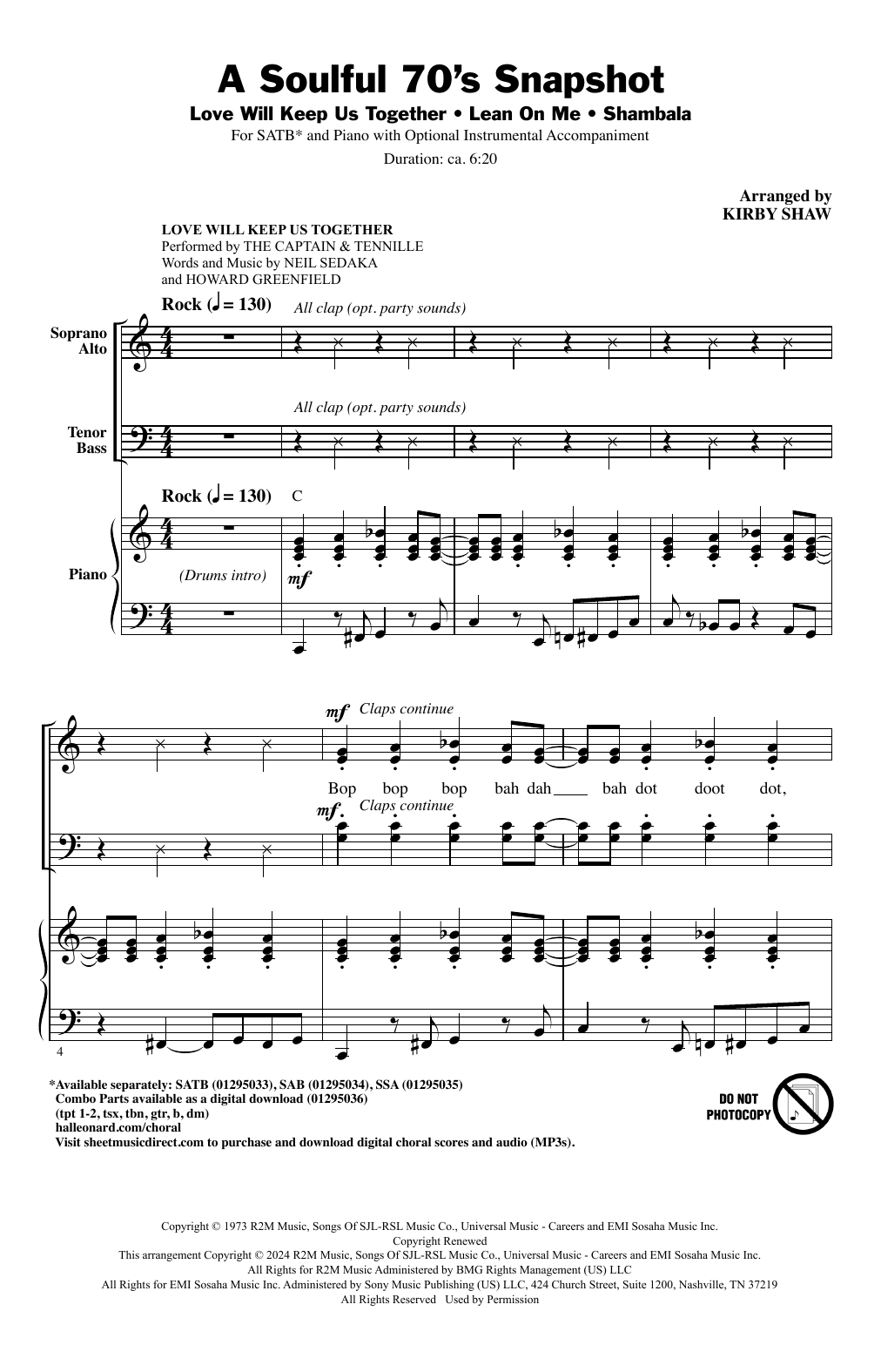 Kirby Shaw A Soulful 70's Snapshot (Medley) Sheet Music Notes & Chords for SAB Choir - Download or Print PDF