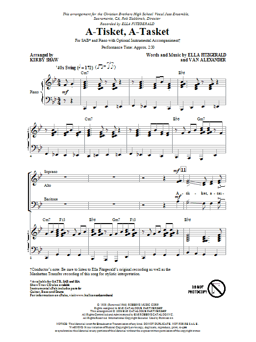 The Manhattan Transfer A-Tisket, A-Tasket (arr. Kirby Shaw) Sheet Music Notes & Chords for SATB - Download or Print PDF