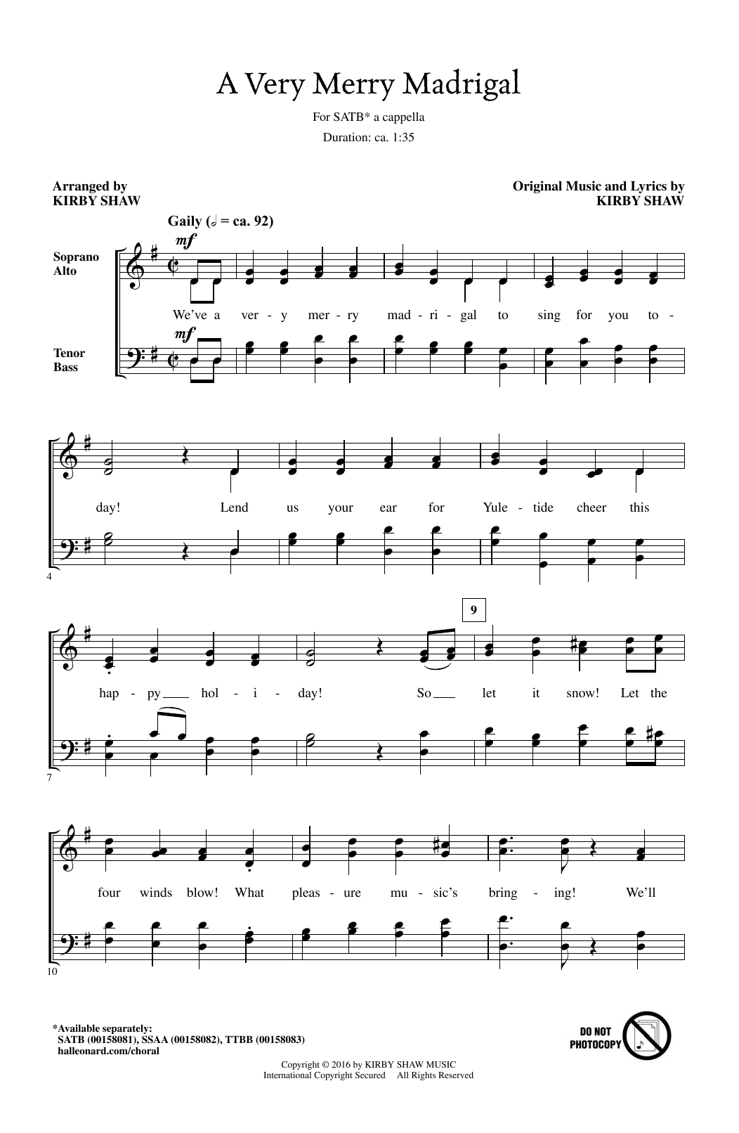 Kirby Shaw A Very Merry Madrigal Sheet Music Notes & Chords for SATB - Download or Print PDF