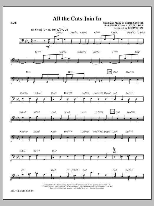 Kirby Shaw All The Cats Join In - Bass Sheet Music Notes & Chords for Choir Instrumental Pak - Download or Print PDF