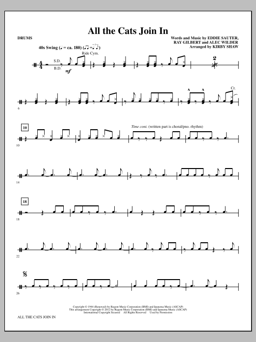 Kirby Shaw All The Cats Join In - Drums Sheet Music Notes & Chords for Choir Instrumental Pak - Download or Print PDF