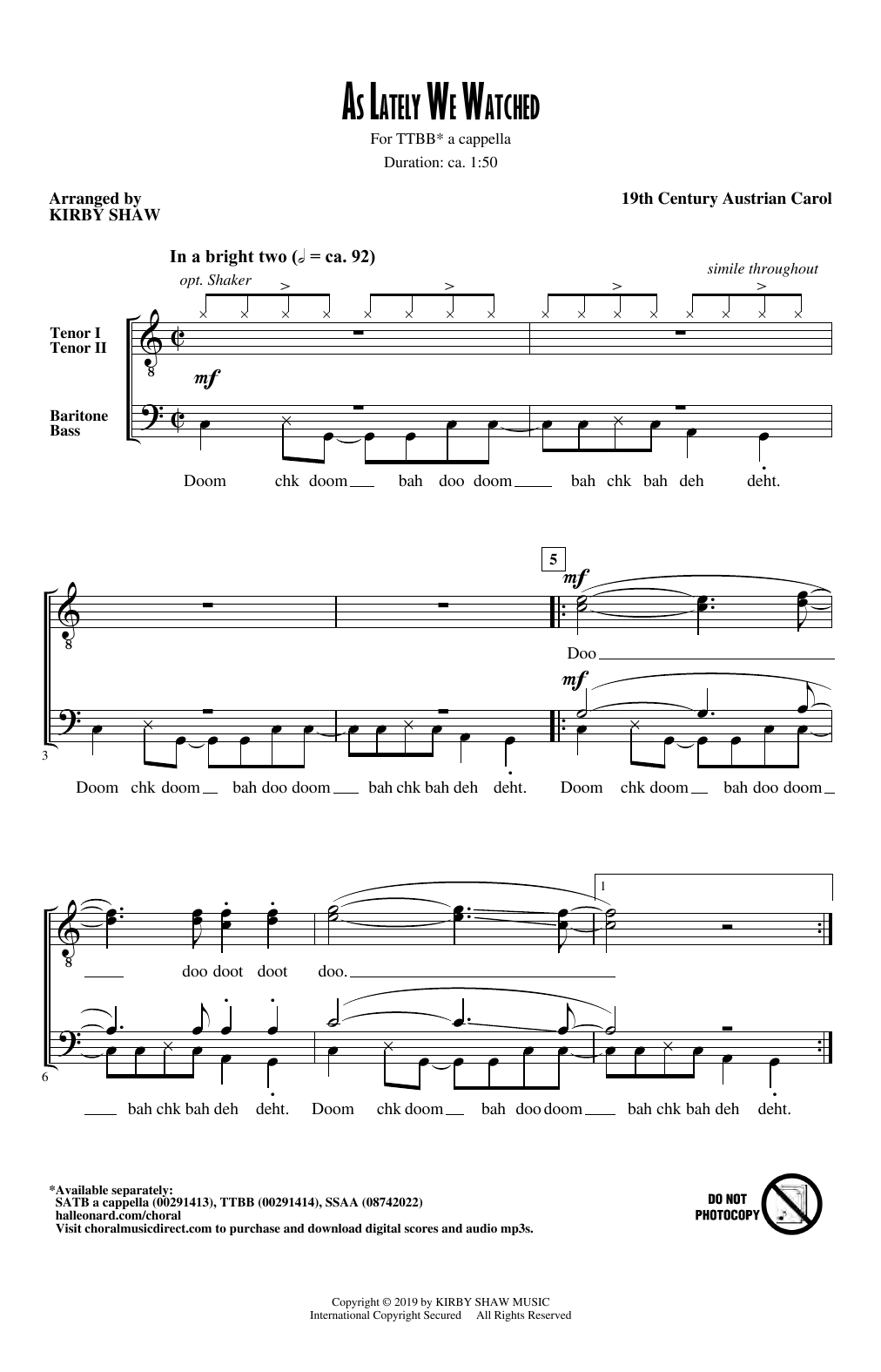 Kirby Shaw As Lately We Watched Sheet Music Notes & Chords for TTBB Choir - Download or Print PDF