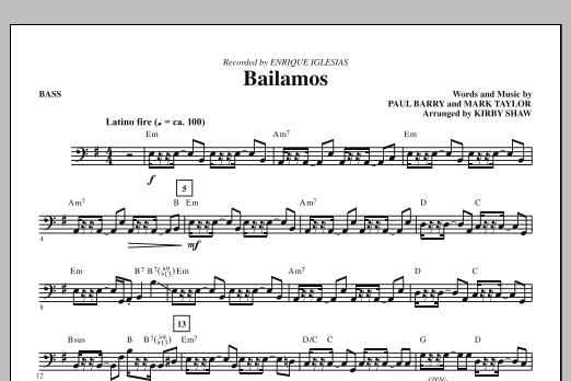 Kirby Shaw Bailamos - Bass Sheet Music Notes & Chords for Choir Instrumental Pak - Download or Print PDF