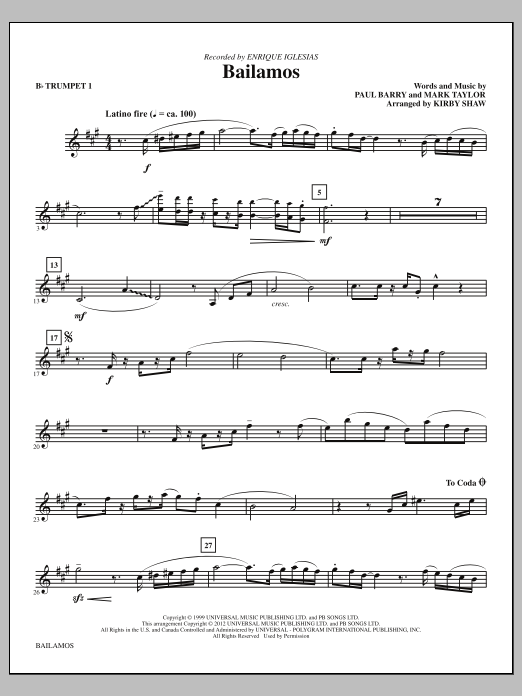 Kirby Shaw Bailamos - Bb Trumpet 1 Sheet Music Notes & Chords for Choir Instrumental Pak - Download or Print PDF
