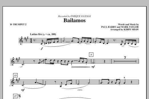 Kirby Shaw Bailamos - Bb Trumpet 2 Sheet Music Notes & Chords for Choir Instrumental Pak - Download or Print PDF