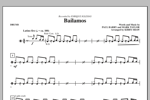 Kirby Shaw Bailamos - Drums Sheet Music Notes & Chords for Choir Instrumental Pak - Download or Print PDF