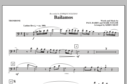 Kirby Shaw Bailamos - Trombone Sheet Music Notes & Chords for Choir Instrumental Pak - Download or Print PDF Kirby Shaw Bailamos - Trombone Sheet Music Notes & Chords for Choir Instrumental Pak - Download or Print PDF