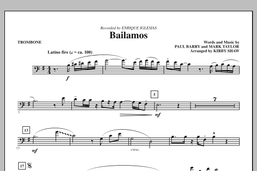 Kirby Shaw Bailamos - Trombone Sheet Music Notes & Chords for Choir Instrumental Pak - Download or Print PDF