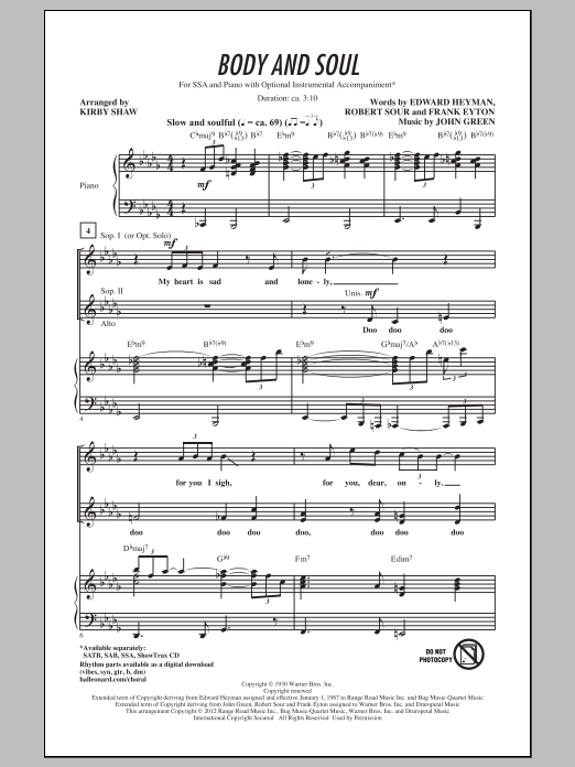 Tony Bennett Body And Soul (arr. Kirby Shaw) Sheet Music Notes & Chords for SATB - Download or Print PDF